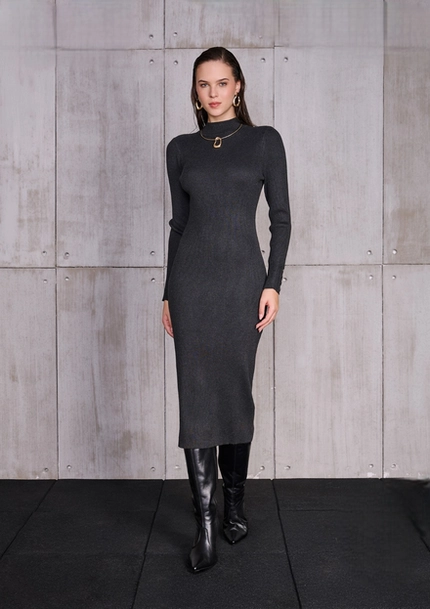 VESTIDO CANELADO GOLA ALTA 50600220