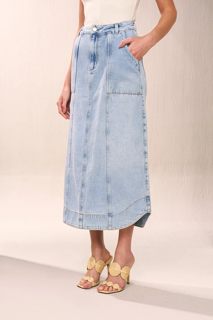 Saia Jeans Midi com Recortes – Yexx