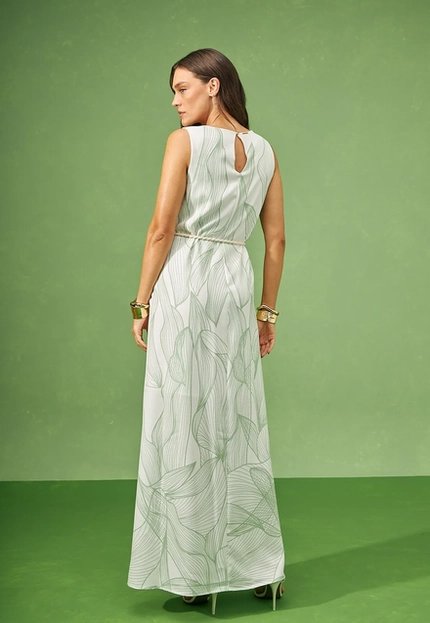 Vestido Longo Estampado com Cinto - Bana Bana