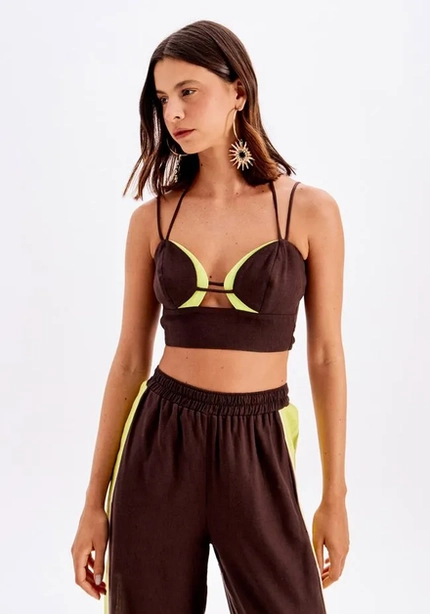 Top Cropped Bicolor com Recortes – Myft