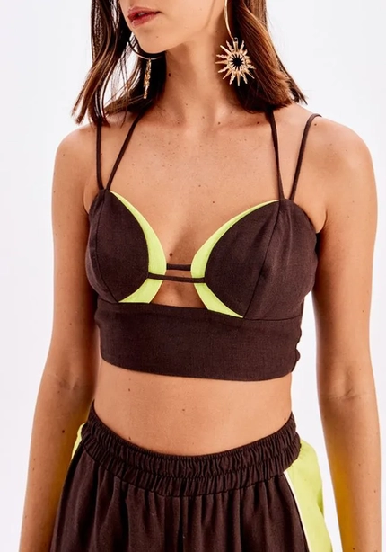Top Cropped Bicolor com Recortes – Myft