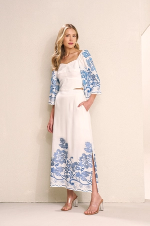 Saia Long Midi Bordada – Yexx