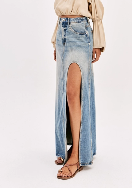 Saia Longa Jeans Com Fenda – Myft