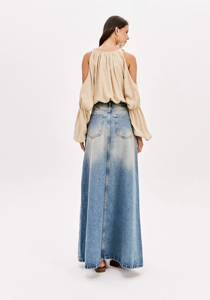 Saia Longa Jeans Com Fenda – Myft