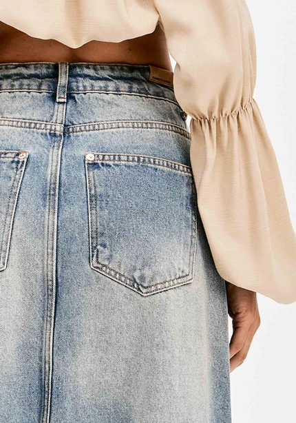 Saia Longa Jeans Com Fenda – Myft