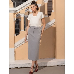 Saia Midi Alfaiatada com Fenda – Malise