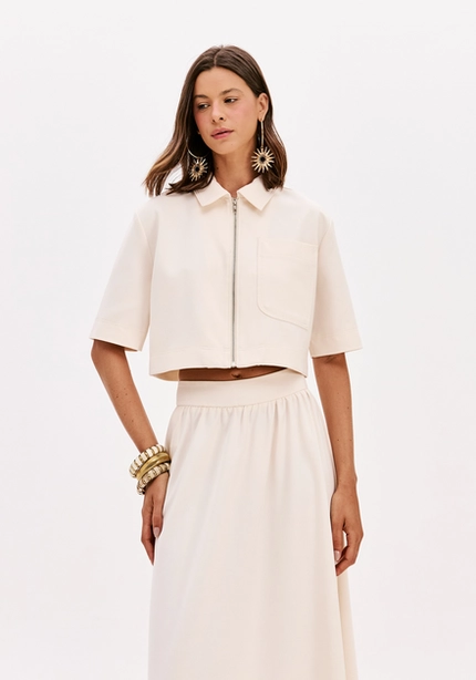 Jaqueta Cropped Manga Curta – Myft
