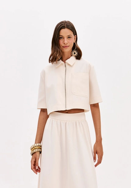 Jaqueta Cropped Manga Curta – Myft