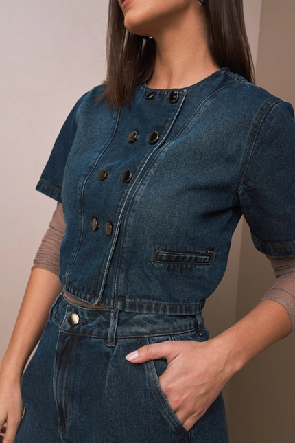 Camisa Cropped Jeans - Yexx