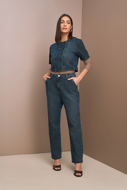 Camisa Cropped Jeans - Yexx
