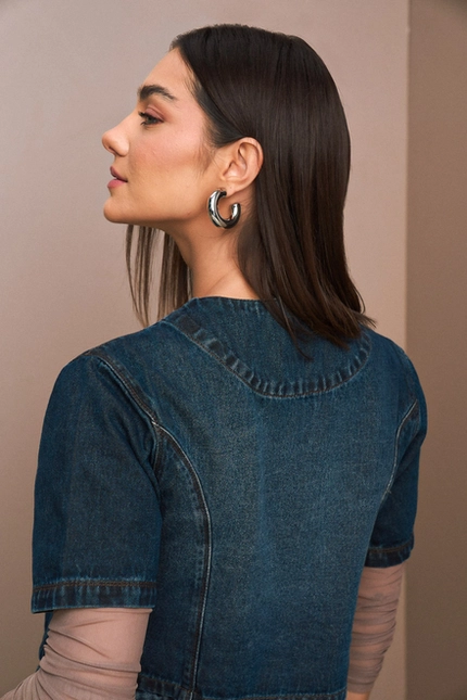 Camisa Cropped Jeans - Yexx