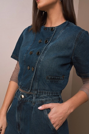 Camisa Cropped Jeans - Yexx