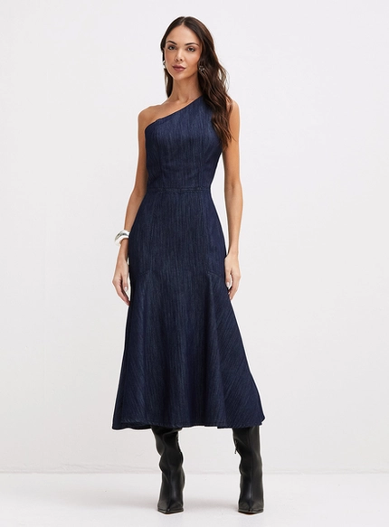 Vestido Jeans Midi Alça Única - Forum