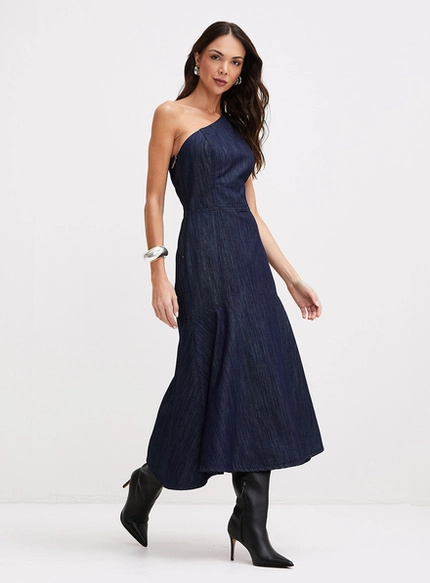 Vestido Jeans Midi Alça Única - Forum