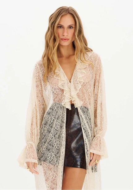 Blusa Alongada De Renda Com Babado - Myft
