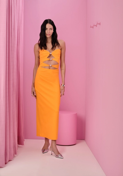 Vestido Midi Sem Alças com Recortes – MyFT