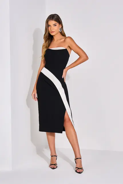 Vestido Midi Color com Fenda – Yexx
