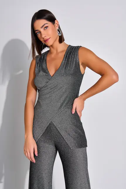 Blusa Alongada Transpassada Shine – Yexx