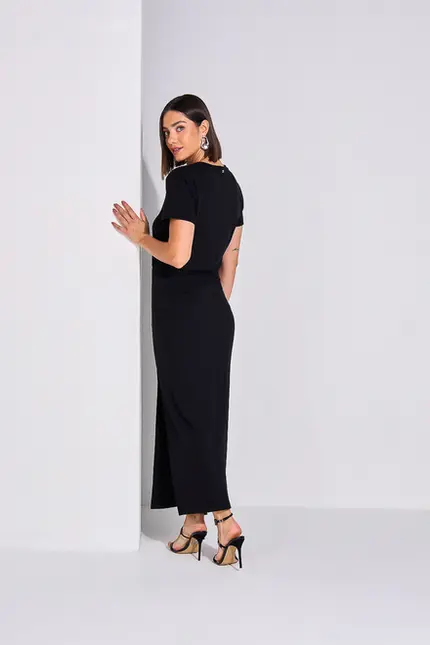 Vestido Midi Drapeado com Fenda – Yexx