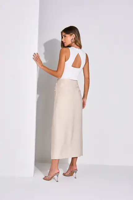 Saia Midi com Fenda Frontal – Yexx