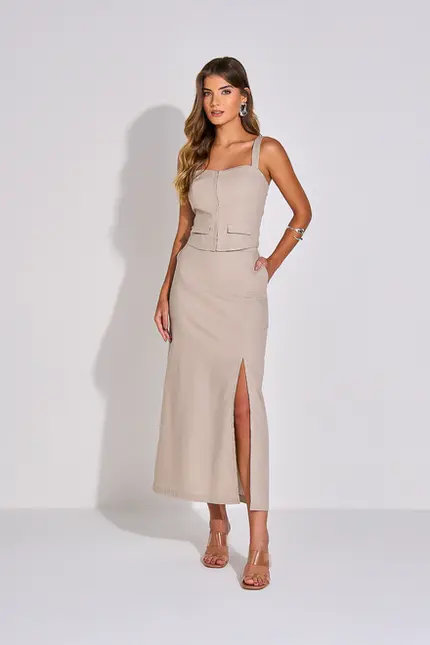 Saia Midi com Fenda Frontal – Yexx