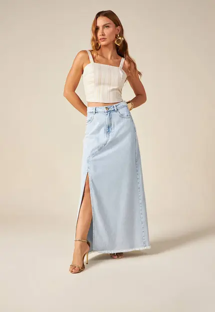 Saia Jeans Midi Alongada – Bana Bana