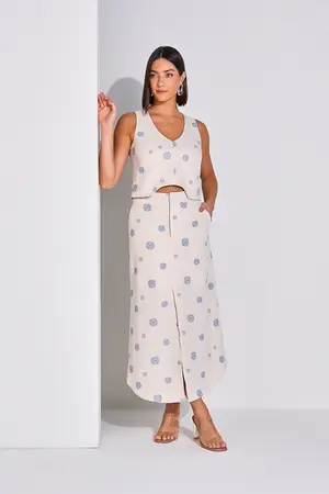 Saia Midi Bordado Boho Chic – Yexx