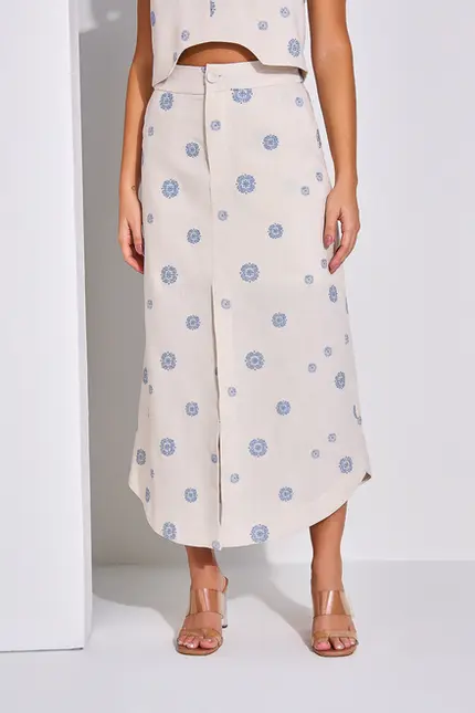 Saia Midi Bordado Boho Chic – Yexx