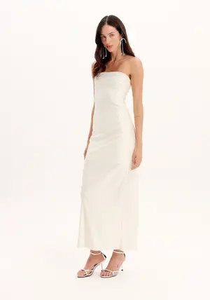 Vestido Midi Sem Alças Com Brilho - Myft