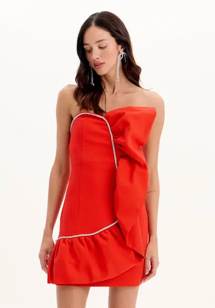 Vestido Curto Com Babado - Myft