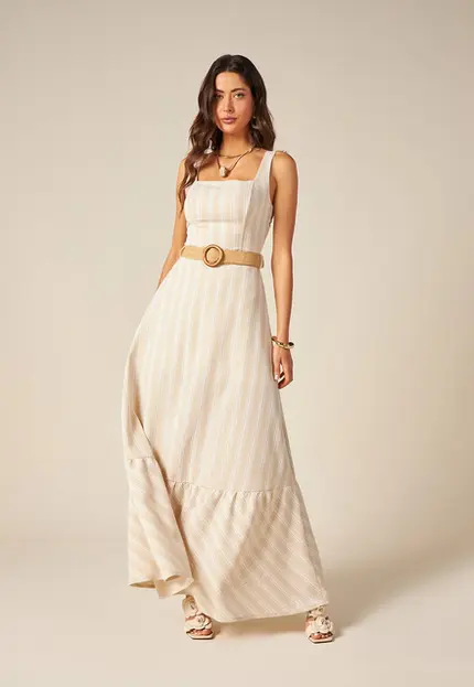 Vestido Longo Com Cinto - Bana Bana