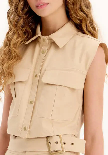 Camisa Curta Com Bolsos Laço - Myft