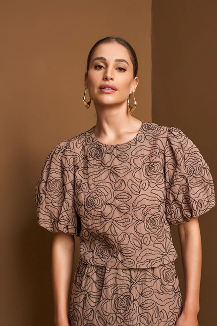 Blusa Estampada Manga Balonê – Yexx