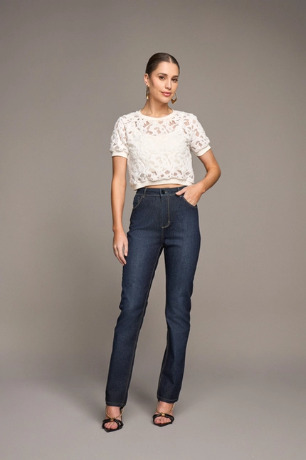 Blusa Manga Curta com Renda – Yexx
