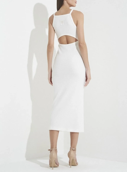Vestido Canelado Midi com Recorte – Forum